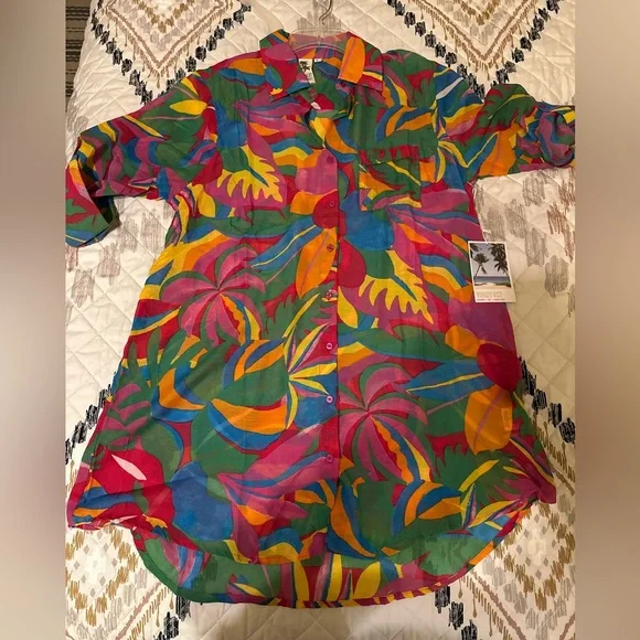 Violet Sky Vintage 80s 90s‎ super bright tropical floral blouse. Size L. NWT - Picture 8 of 12